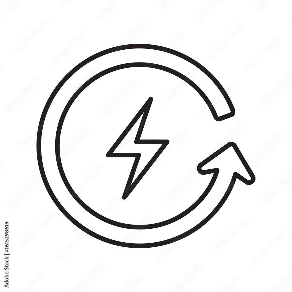 Poster renewable energy icon with a circular arrow and lightning bolt representing sustainable power genera