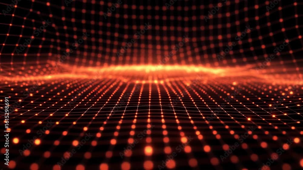 Aufkleber futuristic digital grid with glowing light waves and dynamic particles