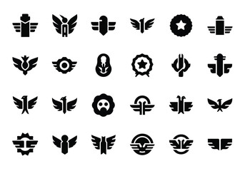 Vector art of a collection of various heraldic eagle and star badge vector icons for logo design