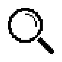 Obraz premium Search pixel icon. Magnifying glass, loupe, magnifier. Pixel art.
