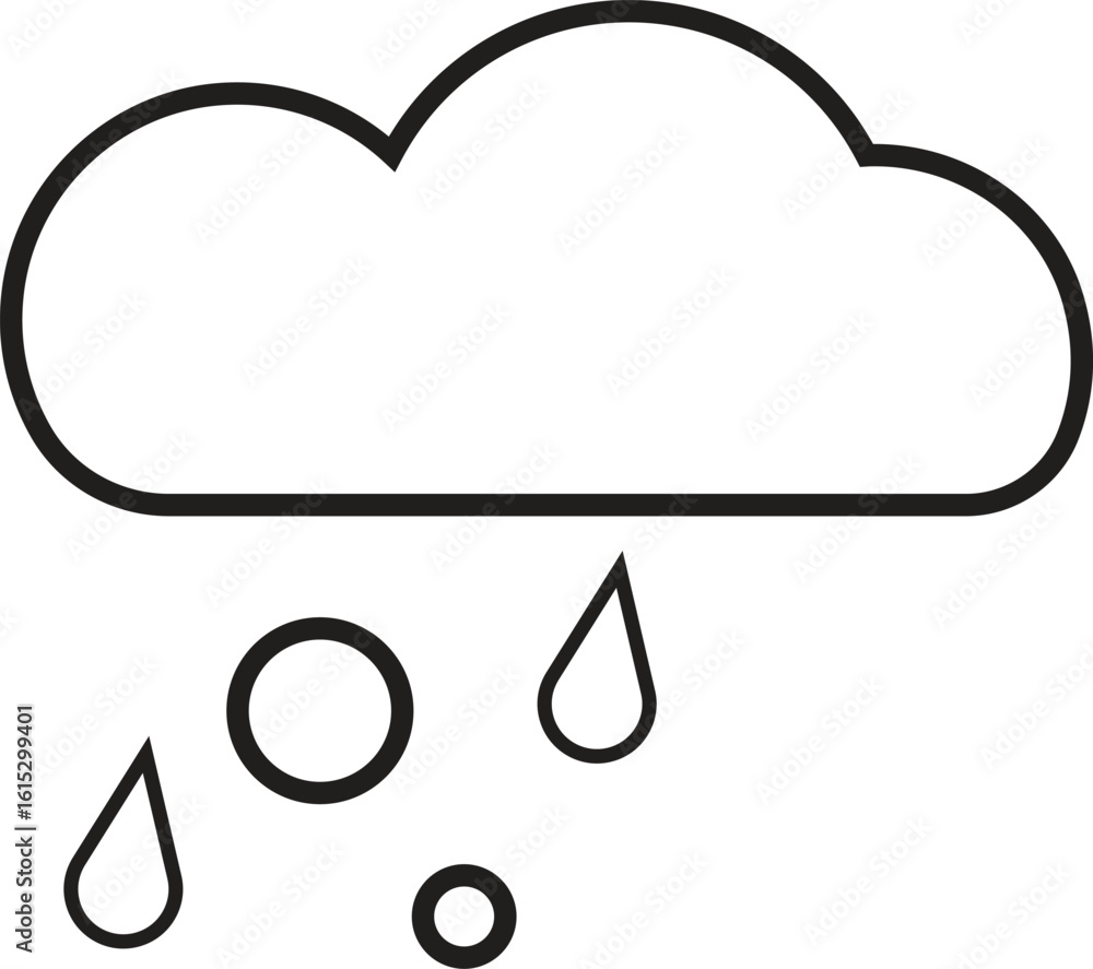 Poster cloud with drizzle and droplets icon symbolizing light rain or wet weather in simple style with tran