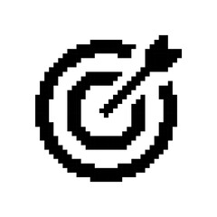 Target pixel icon. Goal, Archery target with arrow, darts. Pixel art.