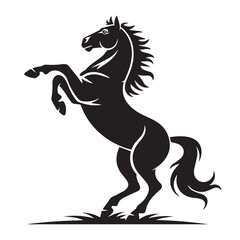 Majestic black horse rearing up silhouette