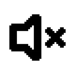 Volume mute pixel icon. Black volume sound. Pixel art.
