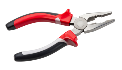 Realistic pliers with metal jaws and insulated grip handles, fully isolated on a transparent PNG background — perfect for toolset visuals, construction graphics, or DIY and repair-themed designs.
