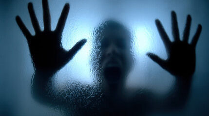 Mysterious Silhouette Behind Foggy Glass