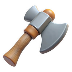 Cartoon illustration of a double bit axe with wooden handle and metal head isolated on black