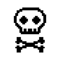 Fototapeta premium Skull pixel icon. Symbol of poison and danger. Pirate flag attribute. Pixel art.