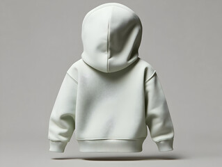 Light sage green hoodie, back view, isolated on gray background.  Features a hood, ribbed cuffs and hem.  Soft, textured material
