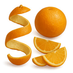 Orange and slices on a white isolated background.