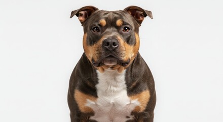 Portrait of a muscular american bully dog on a neutral background in studio photography