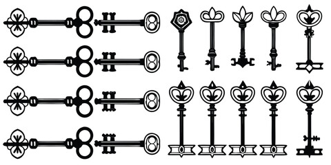 Collection of ornate antique skeleton keys and decorative vintage key designs