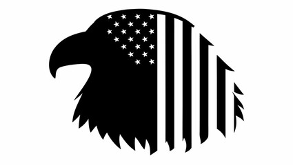 Naklejka premium Black and white eagle head silhouette with american flag pattern inside the shape illustration design