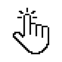 Fototapeta premium Hand cursor pixel icon. Pointer clicking symbol. Pixel art.
