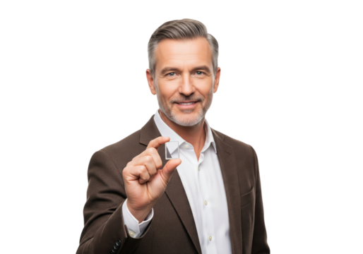 Businessman Holding something, isolated on a transparent background

