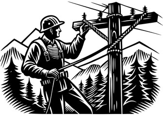 Urban Electrician Working on Power Lines - City Infrastructure Maintenance