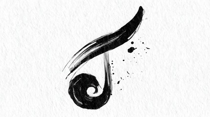 Ink Music Note: A striking minimalist composition of a musical note, rendered in bold black ink strokes. The brushwork embodies a sense of movement, rhythm, and the essence of musical expression.