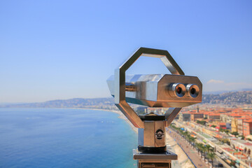 Telescope of tourist binoculars French Riviera in Nice