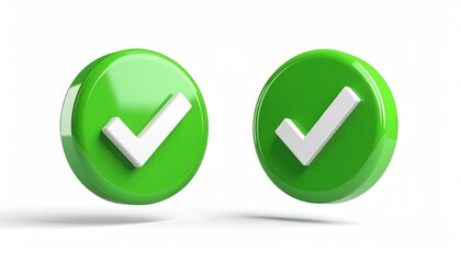 Green check mark symbols on glossy web 3d buttons