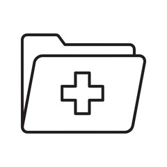 Obraz premium Medical folder icon with a plus sign representing patient health records clinical data and hospital document management for healthcare line vector stroke