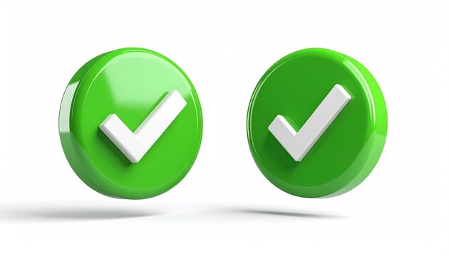 Green check mark symbols on glossy web 3d buttons