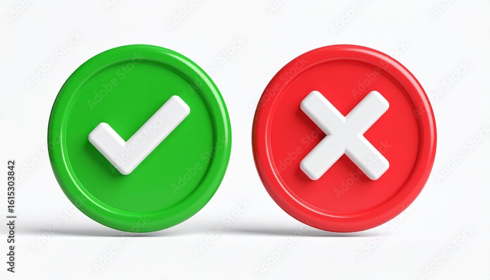 Poster green tick and red cross checkmark icons for yes/no voting or web buttons