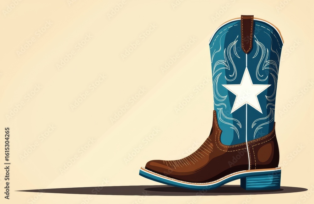 Poster cowboy boot with a star design on a beige background creating a western style impression
