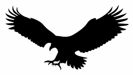 Obraz premium Silhouette of an eagle with its wings spread wide open in a downward position against white background