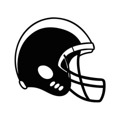 American football helmet icon-Black and white icon of an American football helmet with a face mask, representing sports protection equipment.