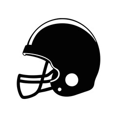American football helmet silhouette-Black silhouette illustration of an American football helmet with a face mask, symbolizing protective sports gear.