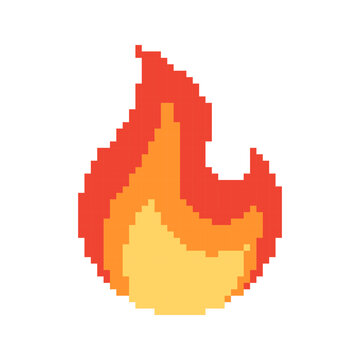 Fire pixel icon. Flame, bonfire symbol. Pixel art.