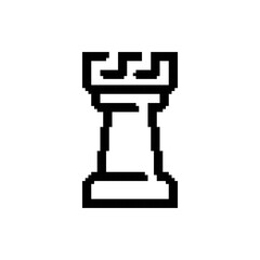 Rook piece pixel icon. Chess strategy symbol. Pixel art.