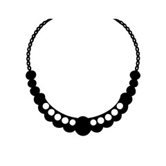 Beaded necklace silhouette-Black silhouette of a decorative beaded necklace with alternating large and small beads, representing fashion accessories and jewelry design.