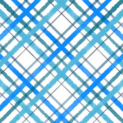 Hand painted watercolour blue themed plaid pattern design 0210