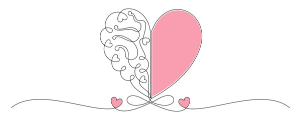 continuous line drawing of half of human brain and human heart vector illustration 1