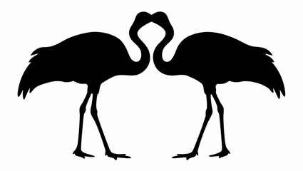 Obraz premium Silhouette depiction of two flamingos facing each other with their necks forming a heart shape design