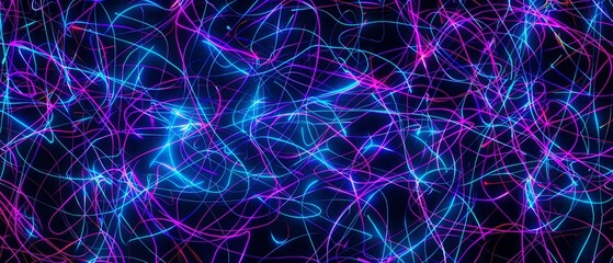 Abstract background of neon blue and purple lines on a black background. wallpapers designer