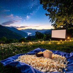 Outdoor movie night under starry sky