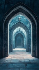 Fototapeta premium Mysterious Archway Corridor with Stone Floor and Atmospheric Lighting