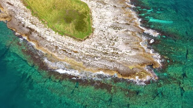 Aerial view of a beautiful rocky landscape in Kape Kamenjak, Istria, Croatia 