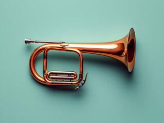 Polished brass instrument, angled view, mint backdrop
