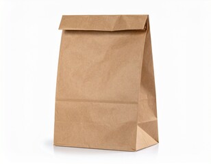 Plain Brown Kraft Paper Food Bag Standing on White Background
