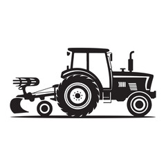 Farm tractor with plow silhouette