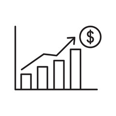 Financial growth icon with an ascending bar chart and dollar sign representing investment success sales increase and profit analysis line vector stroke