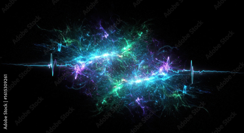 Poster abstract neon energy flow with pulsating lines