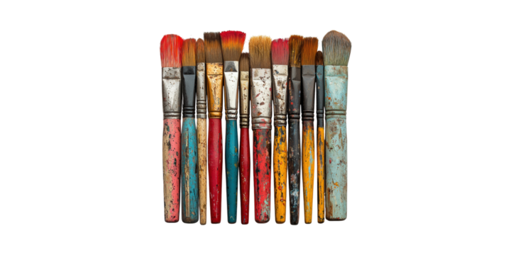 Assorted Paintbrushes With Colorful Handles. Creative Art Tools For Painting And Design Isolated On Transparent Background
