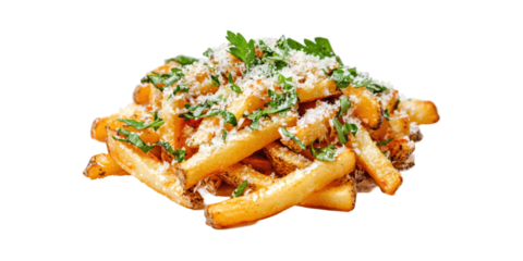 Gourmet Parmesan Truffle Fries With Fresh Herbs. Elevated Snack Experience Isolated On Transparent Background