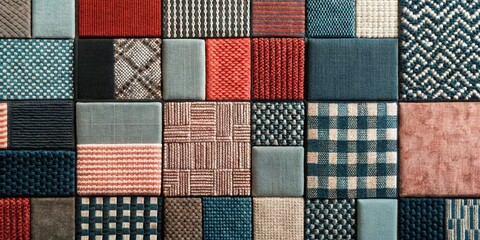 Fabric swatch collage for interior design textile samples and upholstery material inspiration