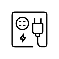 Electric socket with plug in minimalist style on white background with copy space