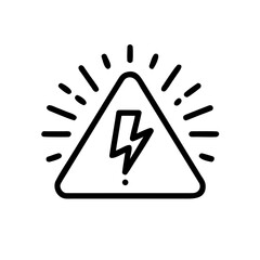Voltage warning sign in minimalist style with rays on white background with copy space